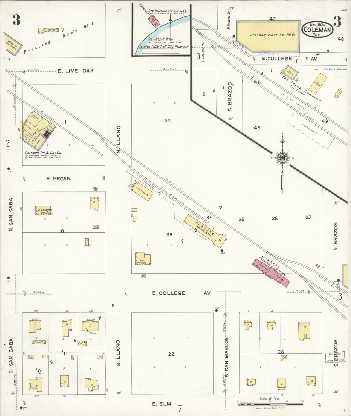 Sanborn Fire Insurance Map from Coleman, Coleman County, Texas (1923), Sheet #0003 - Complete Map Set gallery image, historic Sanborn map, vintage wall art, Texas Texas