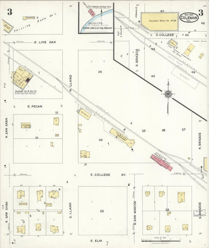 Sanborn Fire Insurance Map from Coleman, Coleman County, Texas (1923), Sheet #0003 - Complete Map Set gallery image, historic Sanborn map, vintage wall art, Texas Texas