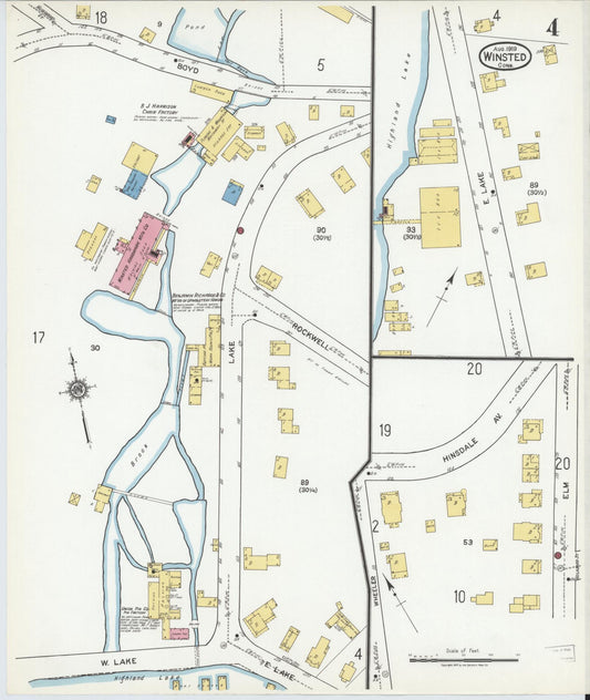 Sanborn Fire Insurance Map from Winsted, Litchfield County, Connecticut (1919), Sheet #0004 - Historic Sanborn Fire Insurance Map Print, vintage old map wall art, antique decor, genealogy gift, Connecticut Connecticut map