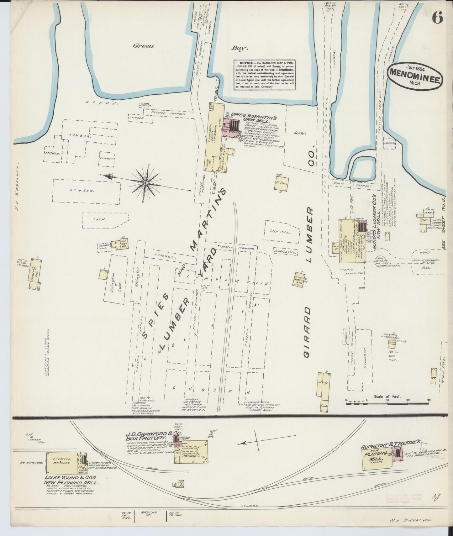Sanborn Fire Insurance Map from Menominee, Menominee County, Michigan (1884), Sheet #0006 - Complete Map Set gallery image, historic Sanborn map, vintage wall art, Michigan Michigan