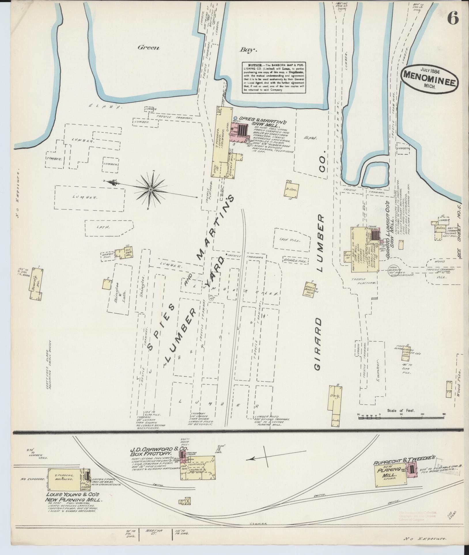 Sanborn Fire Insurance Map from Menominee, Menominee County, Michigan (1884), Sheet #0006 - Complete Map Set gallery image, historic Sanborn map, vintage wall art, Michigan Michigan