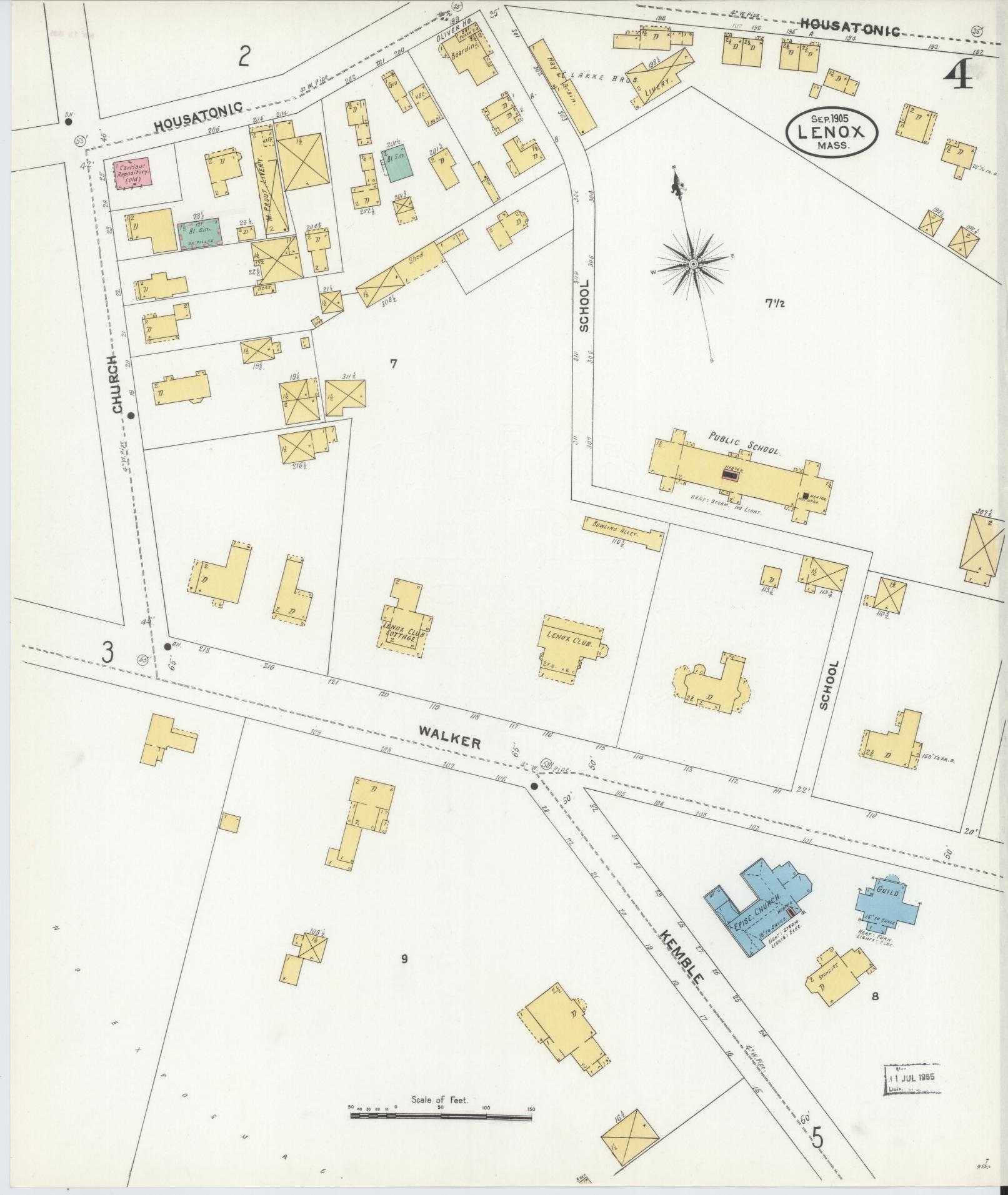 Sanborn Fire Insurance Map from Lenox, Berkshire County, Massachusetts (1905), Sheet #0004 - Complete Map Set gallery image, historic Sanborn map, vintage wall art, Massachusetts Massachusetts