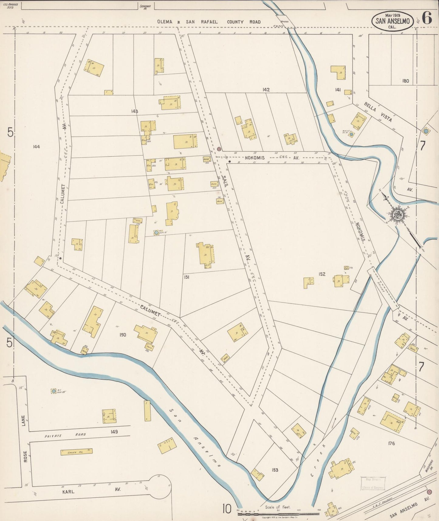Sanborn Fire Insurance Map from San Anselmo, Marin County, California (1919), Sheet #0006 - Complete Map Set gallery image, historic Sanborn map, vintage wall art, California California