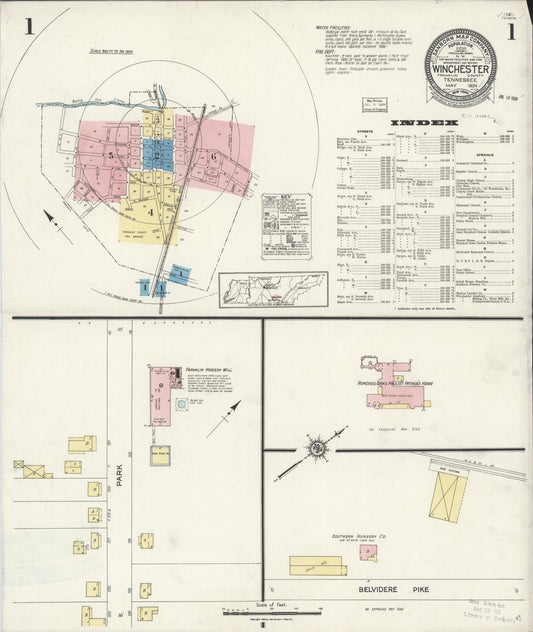 Sanborn Fire Insurance Map from Winchester, Franklin County, Tennessee (1924), Sheet #0001 - Historic Sanborn Fire Insurance Map Print, vintage old map wall art, antique decor, genealogy gift, Tennessee Tennessee map