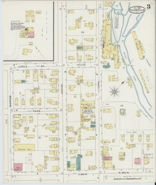 Sanborn Fire Insurance Map from Ellenville, Ulster County, New York (1894), Sheet #0003 - Historic Sanborn Fire Insurance Map Print, vintage old map wall art, antique decor, genealogy gift, New York New York map