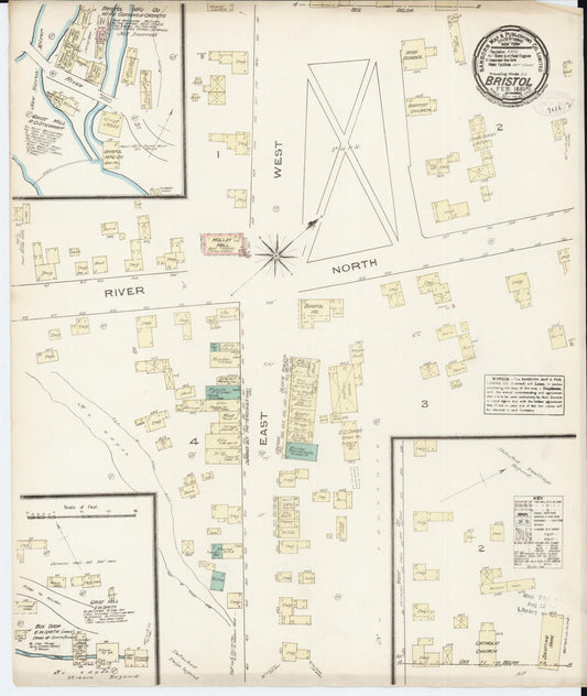 Sanborn Fire Insurance Map from Bristol, Addison County, Vermont (1885), Sheet #0001 - Historic Sanborn Fire Insurance Map Print, vintage old map wall art, antique decor, genealogy gift, Vermont Vermont map