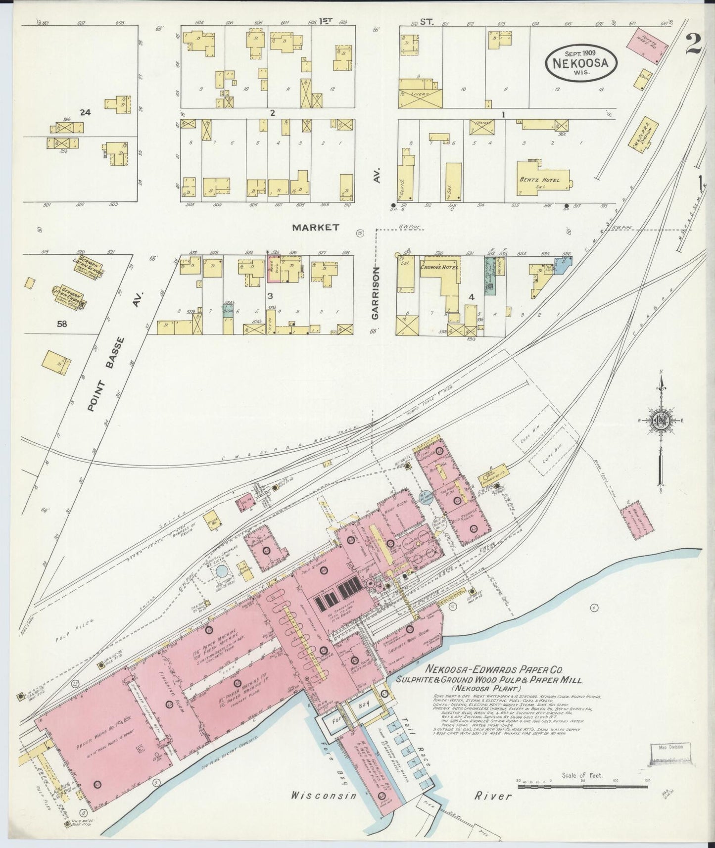 Sanborn Fire Insurance Map from Nekoosa, Wood County, Wisconsin (1909), Sheet #0002 - Complete Map Set gallery image, historic Sanborn map, vintage wall art, Wisconsin Wisconsin
