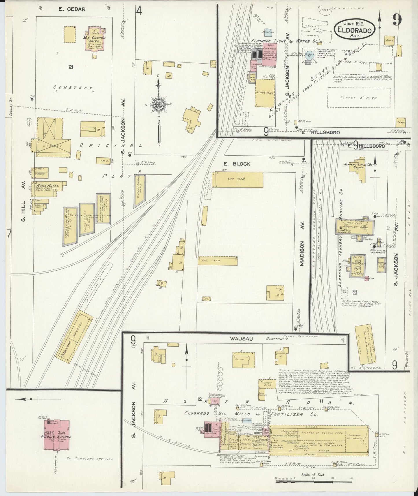Sanborn Fire Insurance Map from El Dorado, Union County, Arkansas (1912), Sheet #0009 - Complete Map Set gallery image, historic Sanborn map, vintage wall art, Arkansas Arkansas