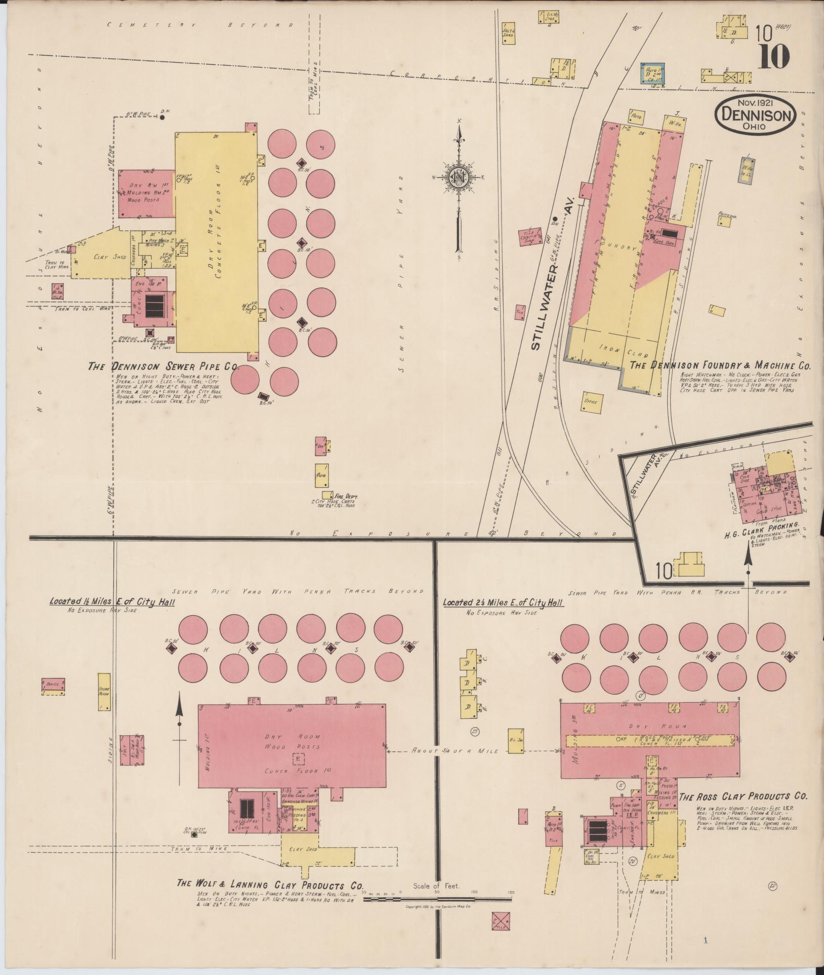 Sanborn Fire Insurance Map from Dennison, Tuscarawas County, Ohio (1921), Sheet #0010 - Historic Sanborn Fire Insurance Map Print, vintage old map wall art, antique decor, genealogy gift, Ohio Ohio map