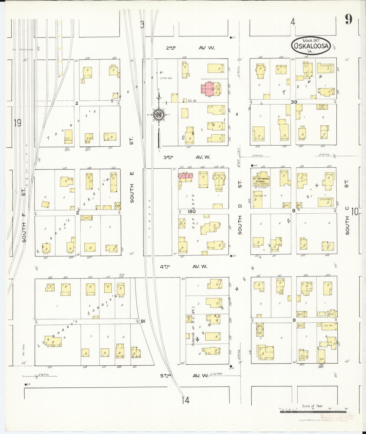 Sanborn Fire Insurance Map from Oskaloosa, Mahaska County, Iowa (1917), Sheet #0009 - Historic Sanborn Fire Insurance Map Print