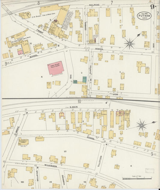 Sanborn Fire Insurance Map from Putnam, Windham County, Connecticut (1903), Sheet #0009 - Historic Sanborn Fire Insurance Map Print, vintage old map wall art, antique decor, genealogy gift, Connecticut Connecticut map