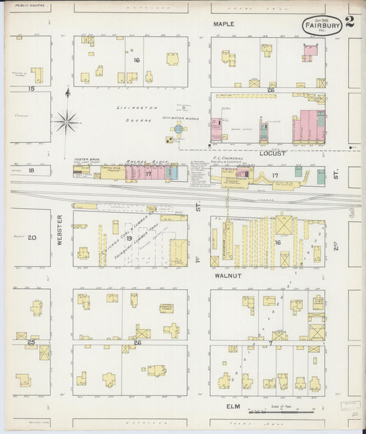 Sanborn Fire Insurance Map from Fairbury, Livingston County, Illinois (1892), Sheet #0002 - Historic Sanborn Fire Insurance Map Print, vintage old map wall art, antique decor, genealogy gift, Illinois Illinois map