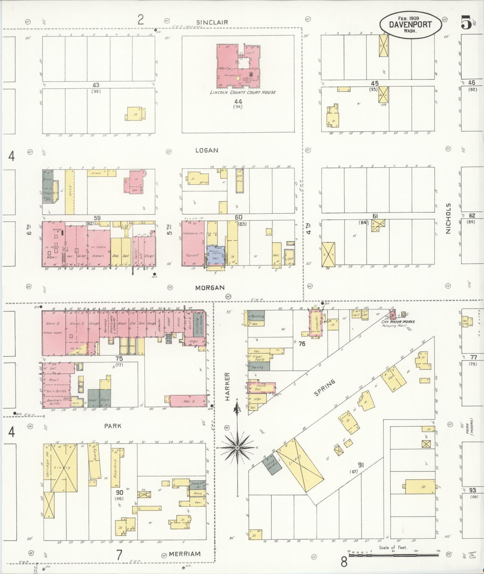 Sanborn Fire Insurance Map from Davenport, Lincoln County, Washington (1909), Sheet #0005 - Complete Map Set gallery image, historic Sanborn map, vintage wall art, Washington Washington