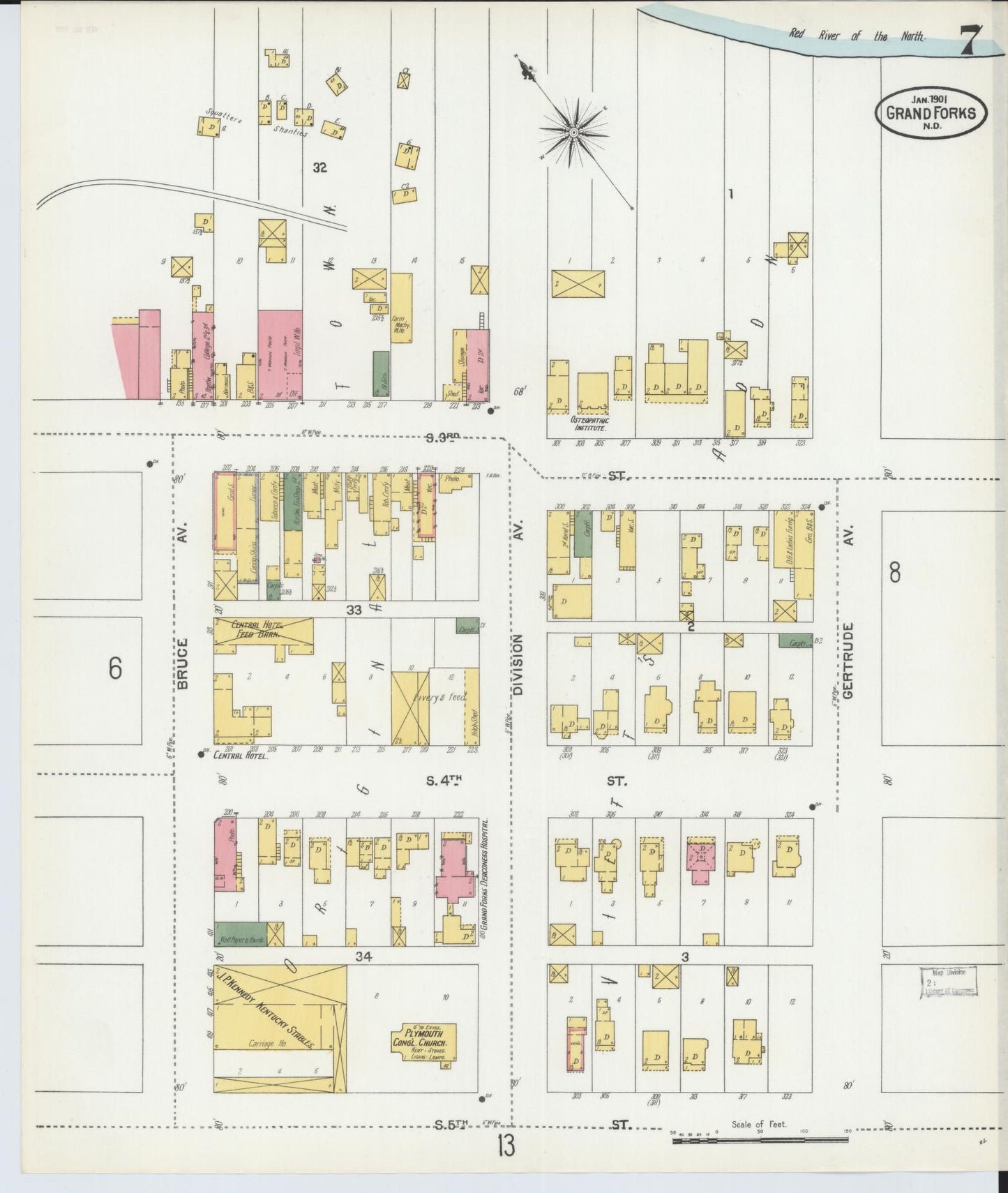 Sanborn Fire Insurance Map from Grand Forks, Grand Forks County, North Dakota (1901), Sheet #0007 - Historic Sanborn Fire Insurance Map Print, vintage old map wall art, antique decor, genealogy gift, North Dakota North Dakota map