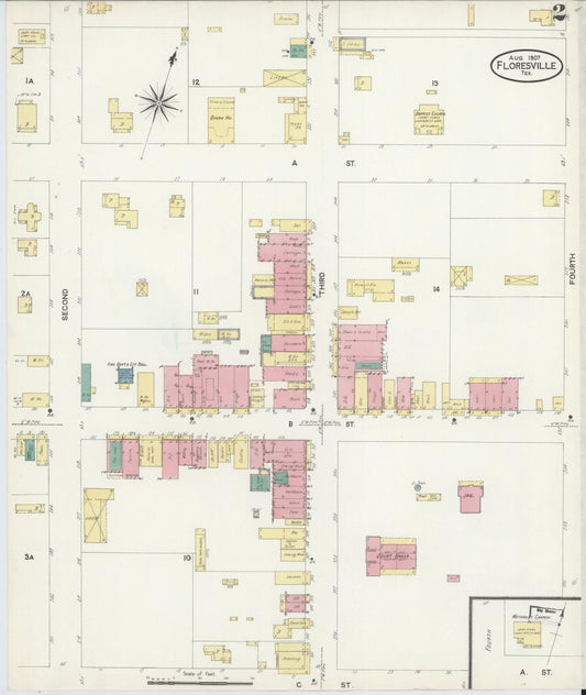 Sanborn Fire Insurance Map from Floresville, Wilson County, Texas (1907), Sheet #0002 - Historic Sanborn Fire Insurance Map Print, vintage old map wall art, antique decor, genealogy gift, Texas Texas map