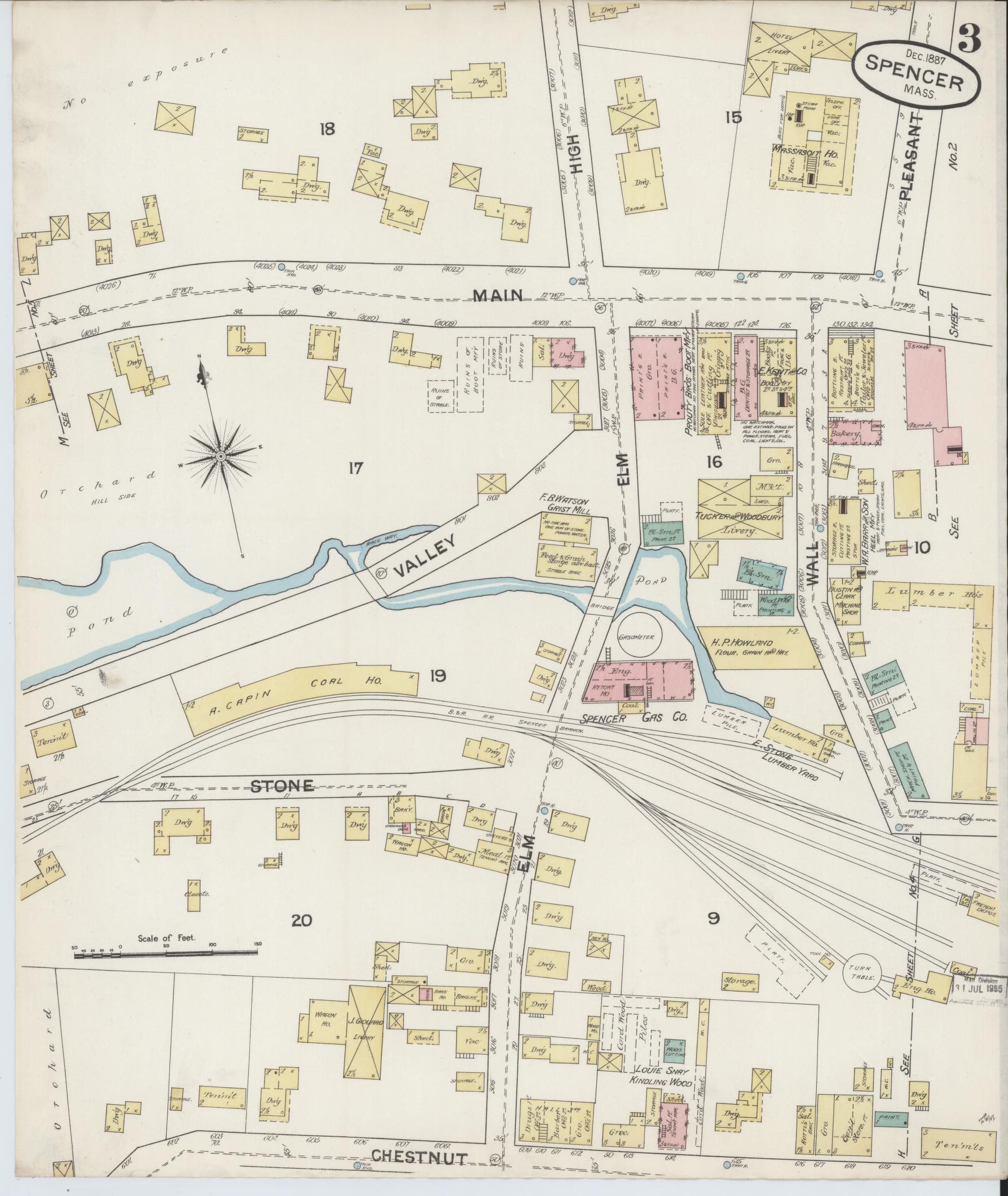 Sanborn Fire Insurance Map from Spencer, Worcester County, Massachusetts (1887), Sheet #0003 - Complete Map Set gallery image, historic Sanborn map, vintage wall art, Massachusetts Massachusetts