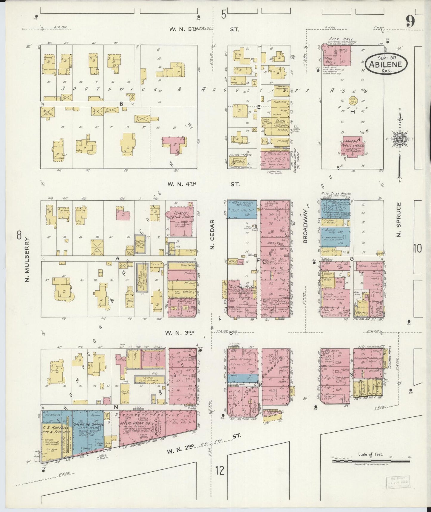 Sanborn Fire Insurance Map from Abilene, Dickinson County, Kansas (1917), Sheet #0009 - Complete Map Set gallery image, historic Sanborn map, vintage wall art, Kansas Kansas