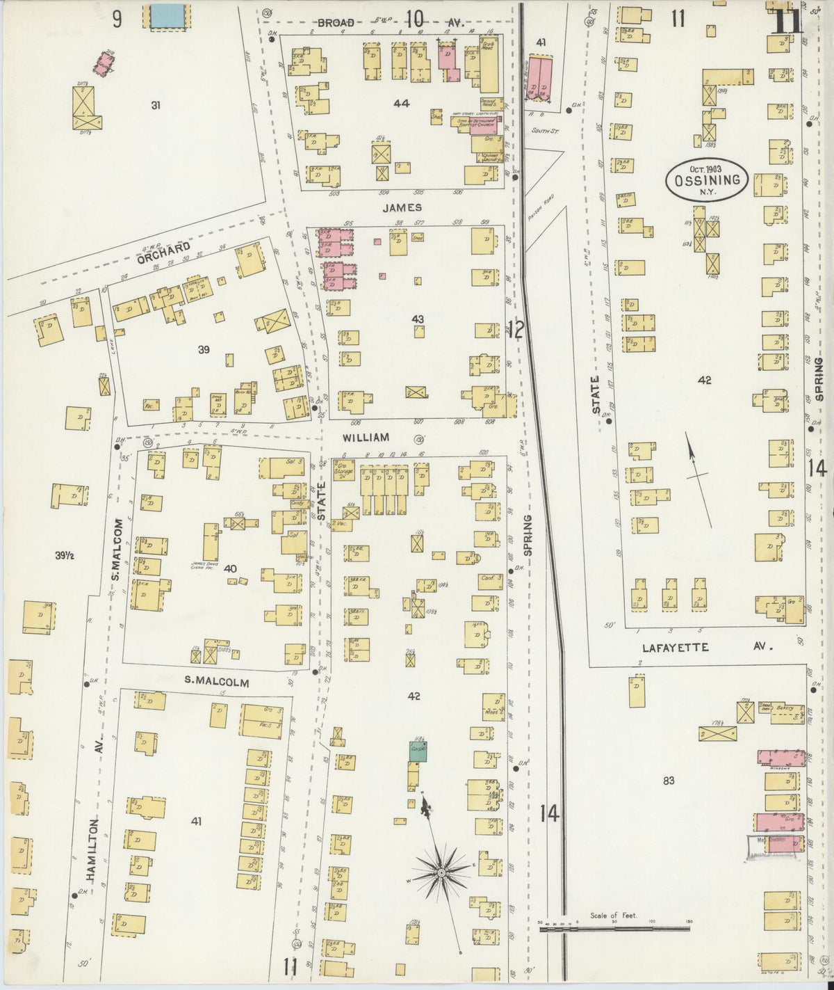 Sanborn Fire Insurance Map from Ossining, Westchester County, New York (1903), Sheet #0011 - Historic Sanborn Fire Insurance Map Print, vintage old map wall art, antique decor, genealogy gift, New York New York map