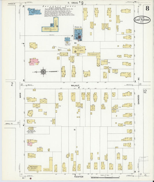 Sanborn Fire Insurance Map from East Aurora, Erie County, New York (1912), Sheet #0008 - Historic Sanborn Fire Insurance Map Print, vintage old map wall art, antique decor, genealogy gift, New York New York map