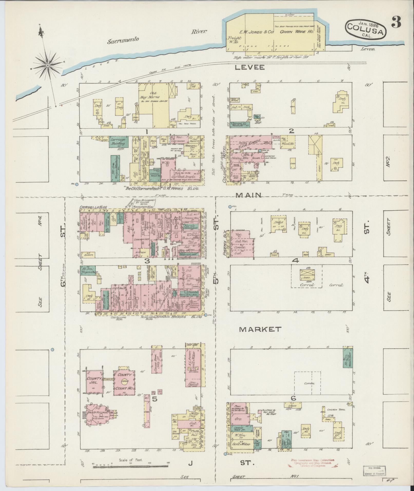 Sanborn Fire Insurance Map from Colusa, Colusa County, California (1886), Sheet #0003 - Complete Map Set gallery image, historic Sanborn map, vintage wall art, California California