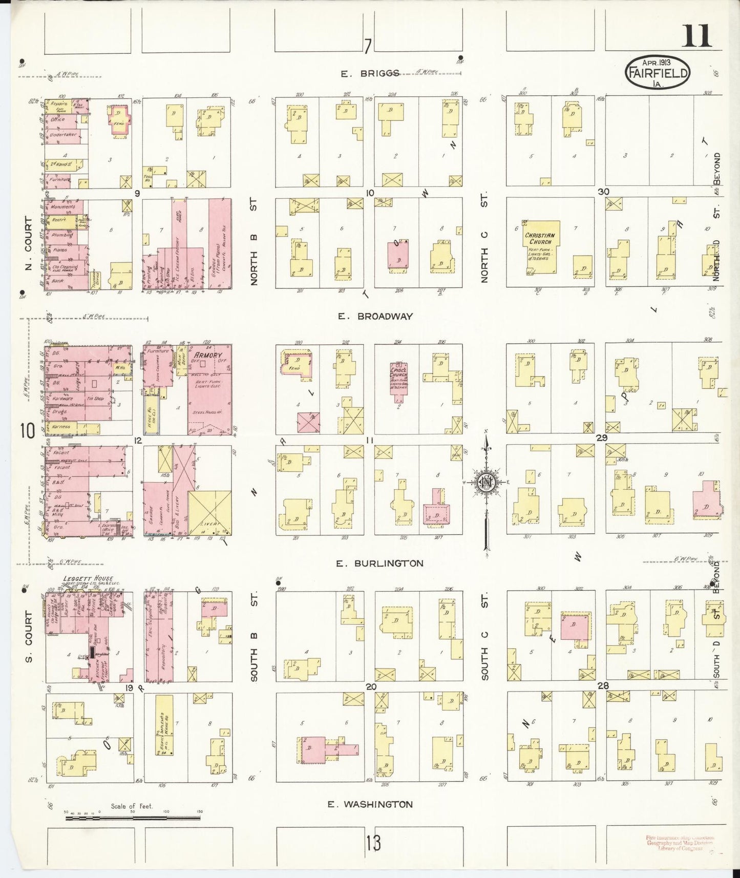 Sanborn Fire Insurance Map from Fairfield, Jefferson County, Iowa (1913), Sheet #0011 - Historic Sanborn Fire Insurance Map Print, vintage old map wall art