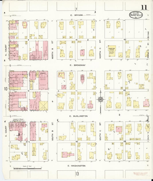Sanborn Fire Insurance Map from Fairfield, Jefferson County, Iowa (1913), Sheet #0011 - Historic Sanborn Fire Insurance Map Print, vintage old map wall art