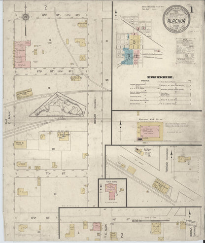 Sanborn Fire Insurance Map from Alachua, Alachua County, Florida (1912), Sheet #0001 - Complete Map Set gallery image, historic Sanborn map, vintage wall art, Florida Florida