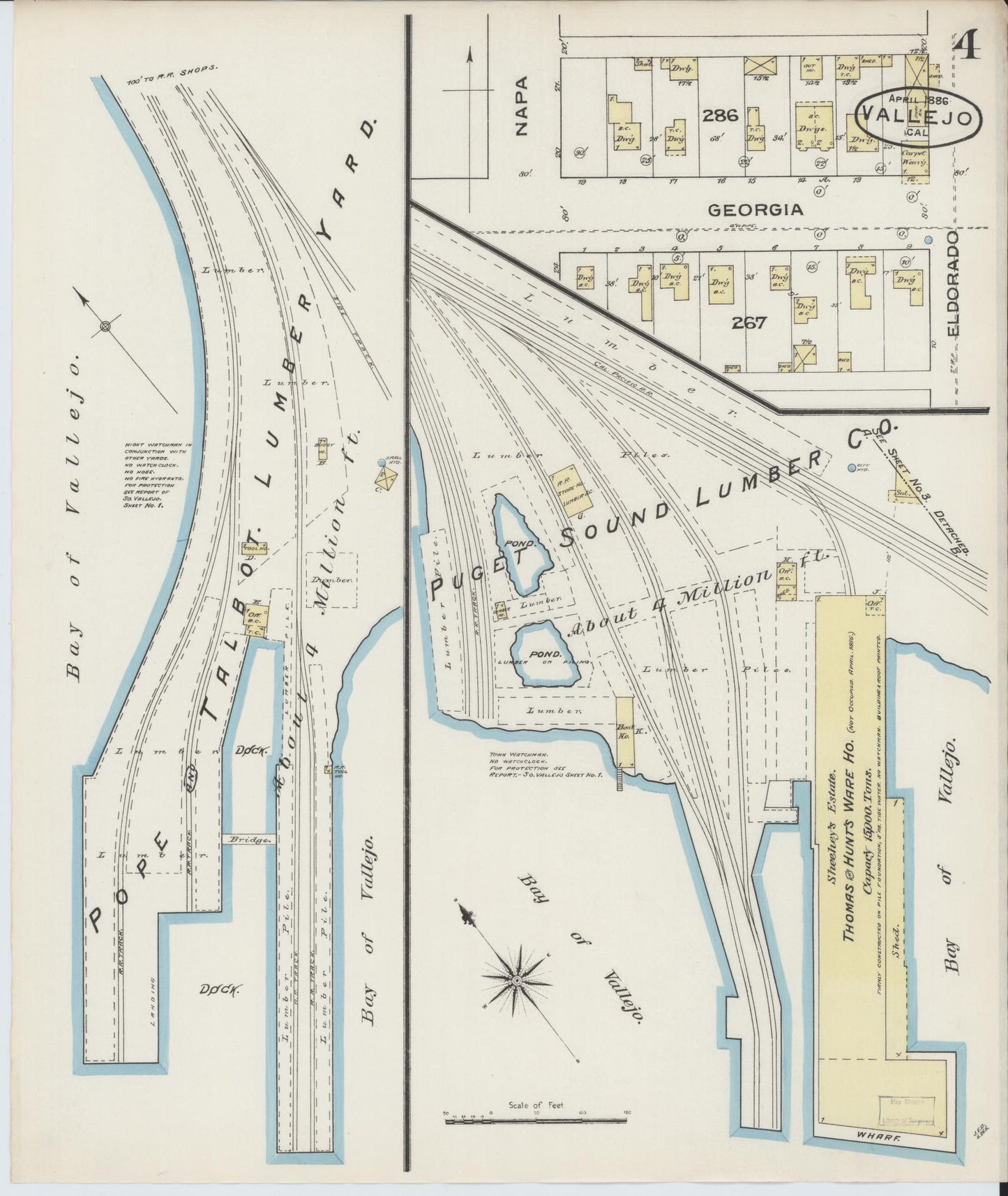 Sanborn Fire Insurance Map from Vallejo, Solano County, California (1886), Sheet #0004 - Complete Map Set gallery image, historic Sanborn map, vintage wall art, California California