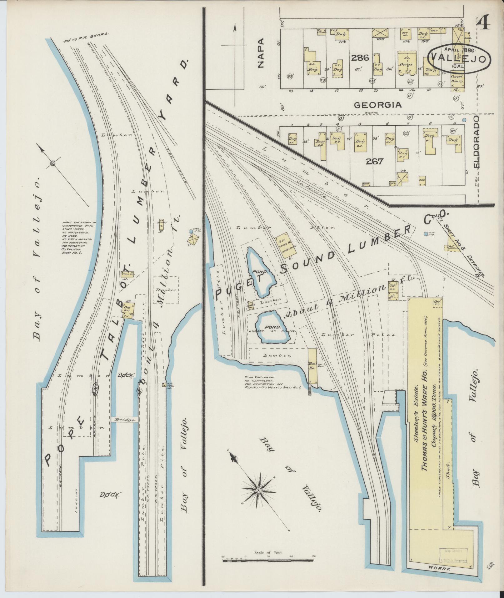 Sanborn Fire Insurance Map from Vallejo, Solano County, California (1886), Sheet #0004 - Complete Map Set gallery image, historic Sanborn map, vintage wall art, California California