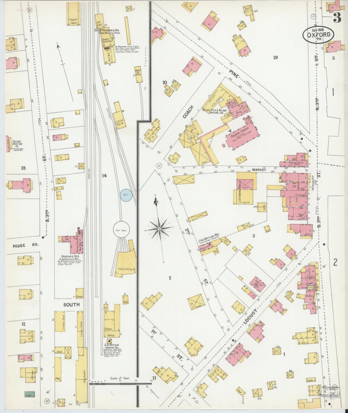 Sanborn Fire Insurance Map from Oxford, Chester County, Pennsylvania (1900), Sheet #0003 - Historic Sanborn Fire Insurance Map Print, vintage old map wall art, antique decor, genealogy gift, Pennsylvania Pennsylvania map