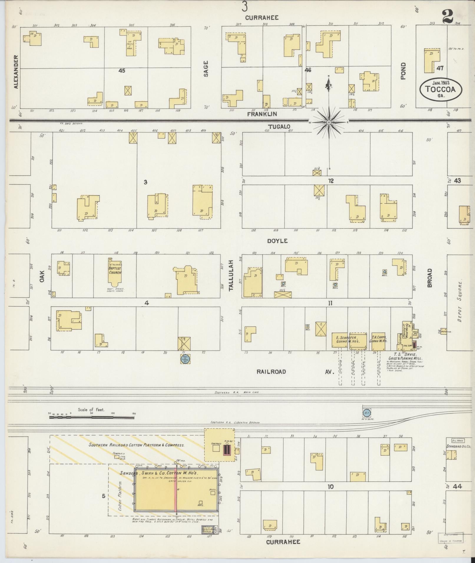 Sanborn Fire Insurance Map from Toccoa, Stephens County, Georgia (1903), Sheet #0002 - Complete Map Set gallery image, historic Sanborn map, vintage wall art, Georgia Georgia