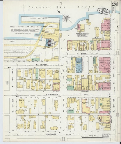 Sanborn Fire Insurance Map from Alpena, Alpena County, Michigan (1895), Sheet #0024 - Historic Sanborn Fire Insurance Map Print, vintage old map wall art, antique decor, genealogy gift, Michigan Michigan map
