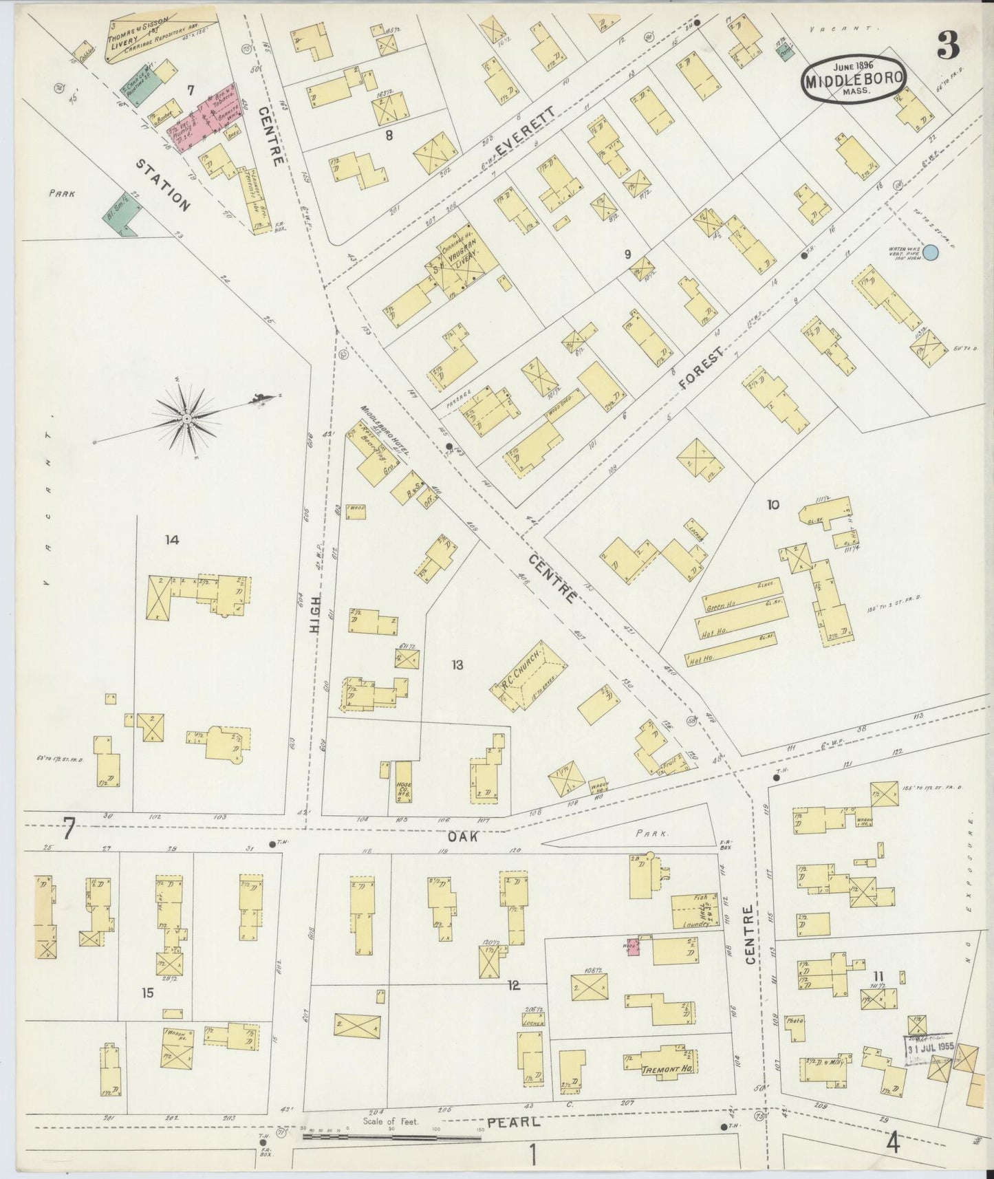 Sanborn Fire Insurance Map from Middleboro, Plymouth County, Massachusetts (1896), Sheet #0003 - Historic Sanborn Fire Insurance Map Print, vintage old map wall art, antique decor, genealogy gift, Massachusetts Massachusetts map