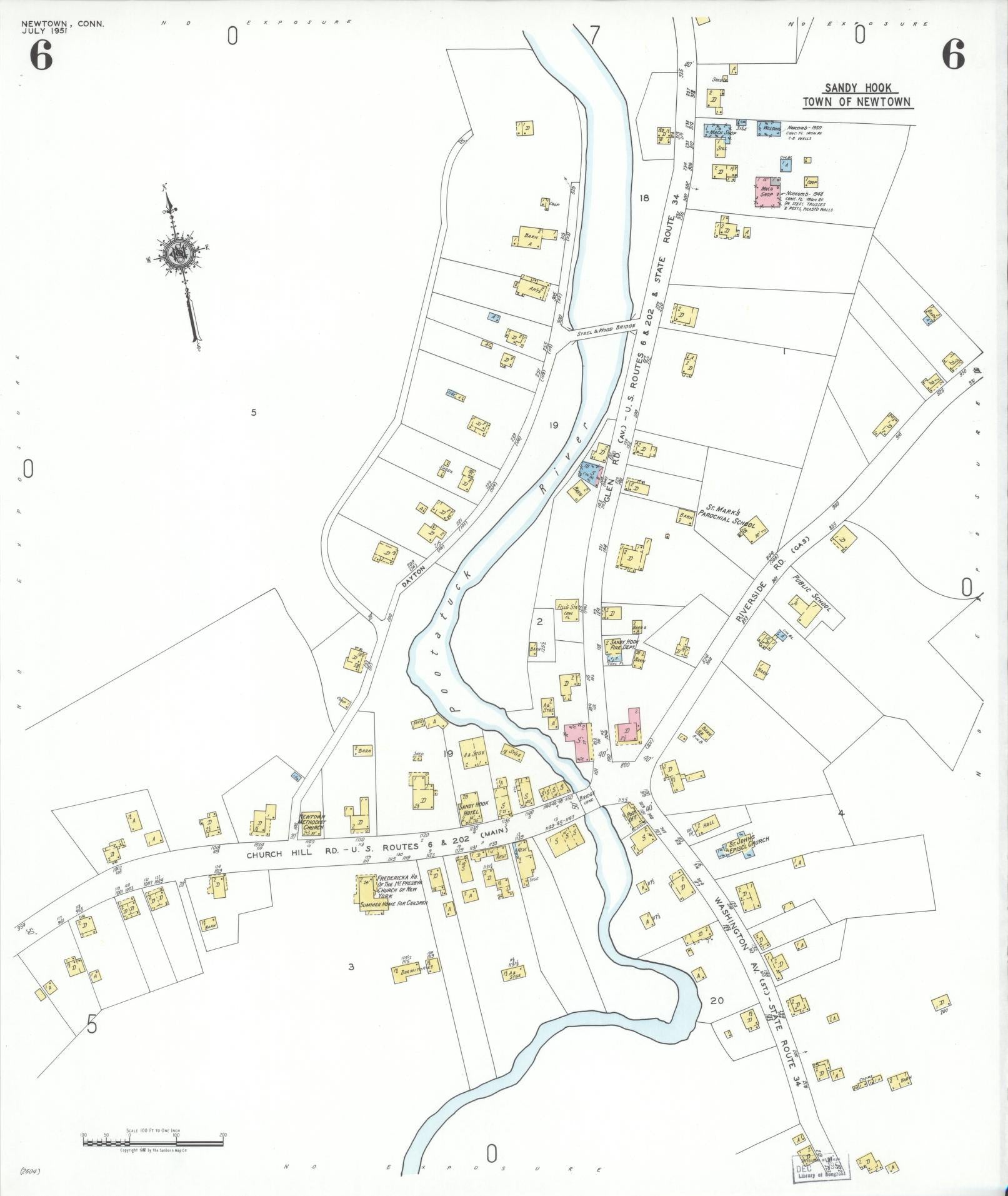 Sanborn Fire Insurance Map from Newtown, Fairfield County, Connecticut (1951), Sheet #0006 - Complete Map Set gallery image, historic Sanborn map, vintage wall art, Connecticut Connecticut