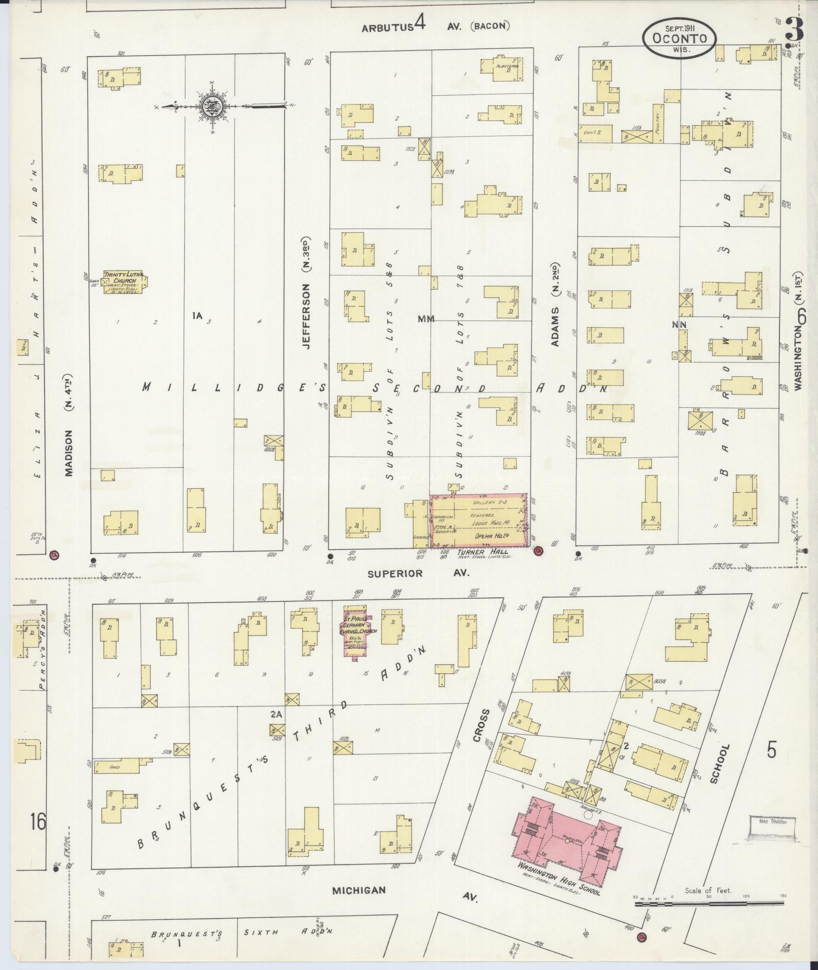 Sanborn Fire Insurance Map from Oconto, Oconto County, Wisconsin (1911), Sheet #0003 - Complete Map Set gallery image, historic Sanborn map, vintage wall art, Wisconsin Wisconsin