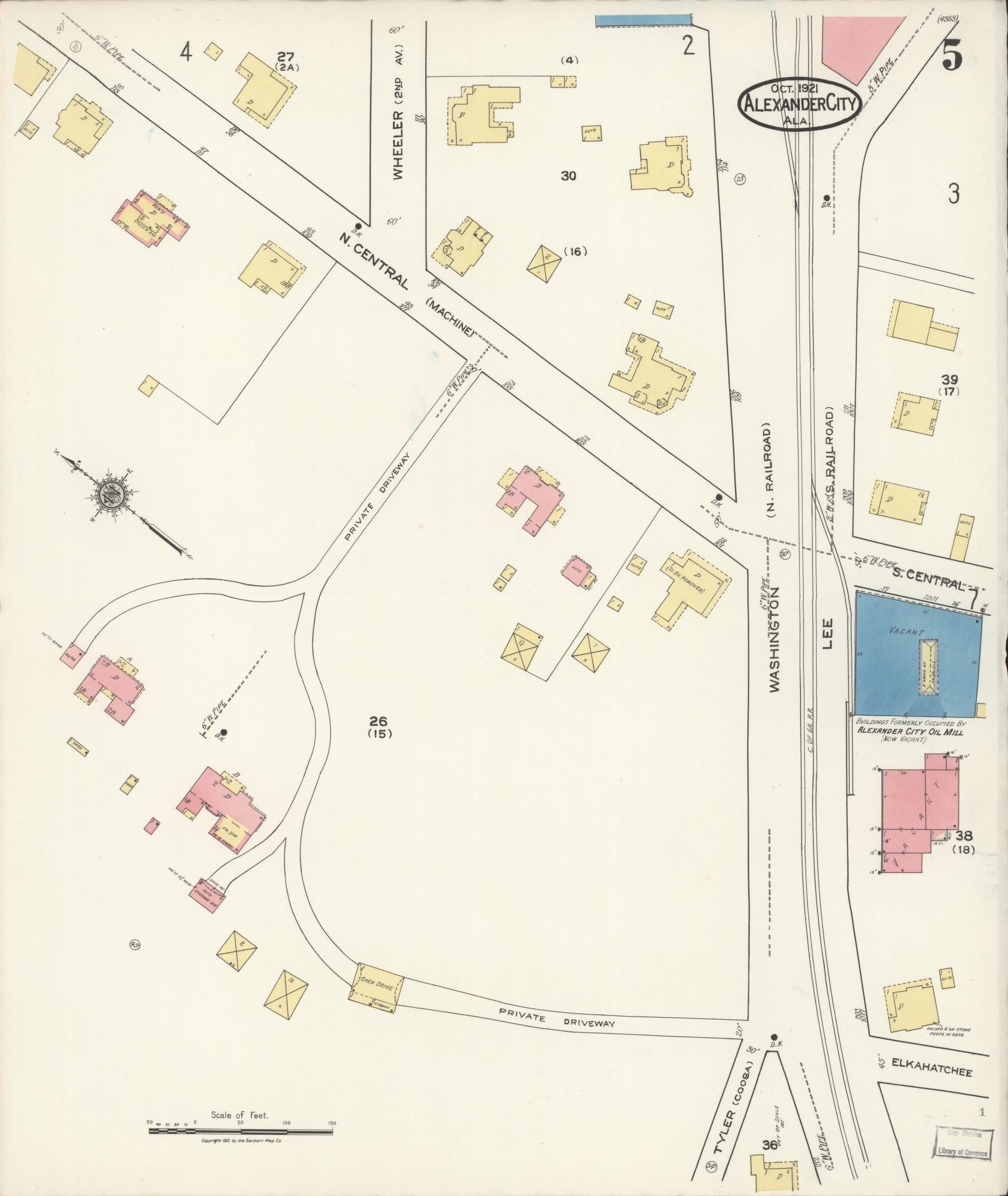 Sanborn Fire Insurance Map from Alexander City, Tallapoosa County, Alabama (1921), Sheet #0005 - Complete Map Set gallery image, historic Sanborn map, vintage wall art, Alabama Alabama