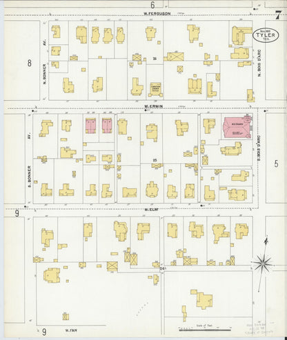 Sanborn Fire Insurance Map from Tyler, Smith County, Texas (1902), Sheet #0007 - Complete Map Set gallery image, historic Sanborn map, vintage wall art, Texas Texas