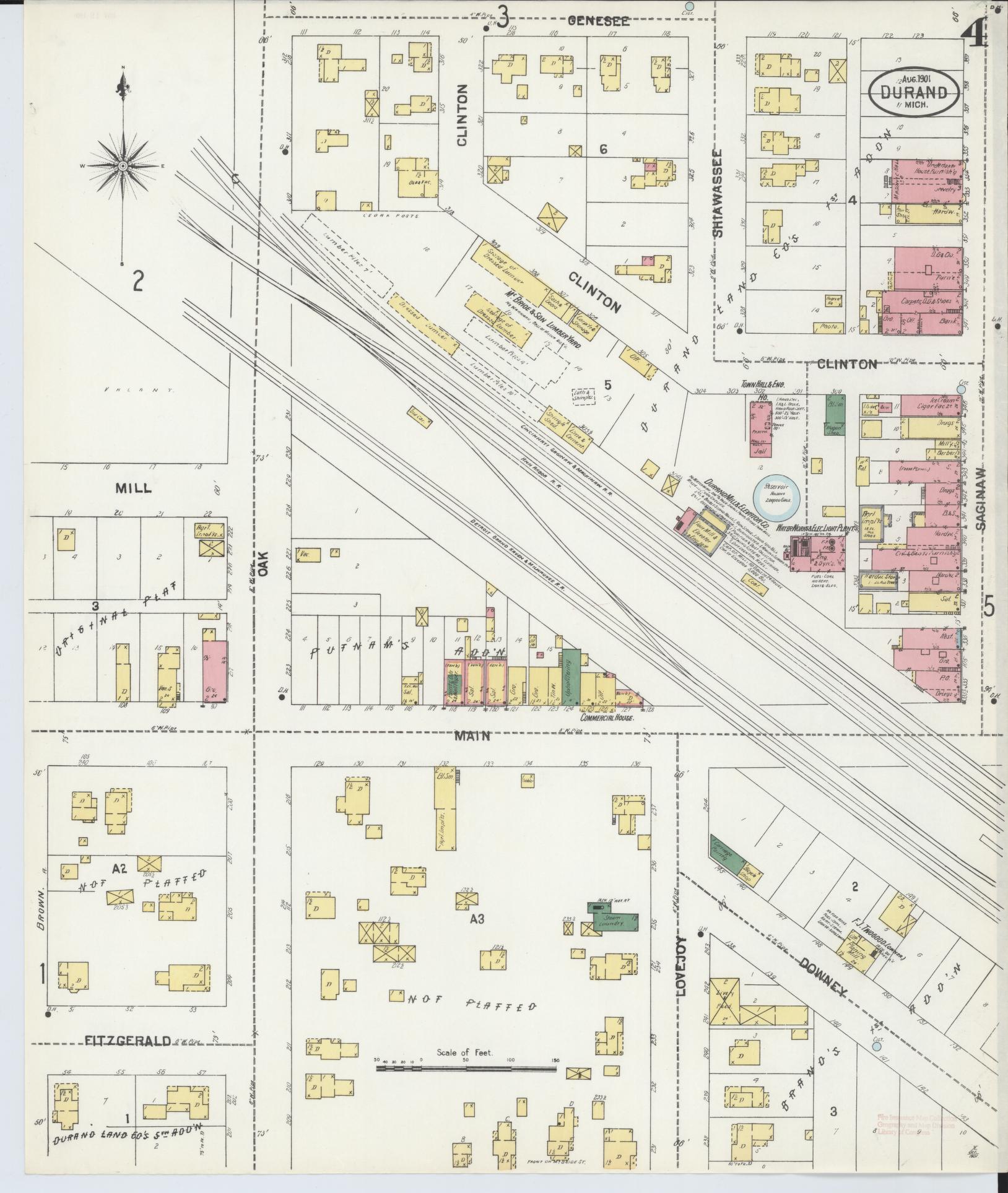 Sanborn Fire Insurance Map from Durand, Shiawassee County, Michigan (1901), Sheet #0004 - Complete Map Set gallery image, historic Sanborn map, vintage wall art, Michigan Michigan