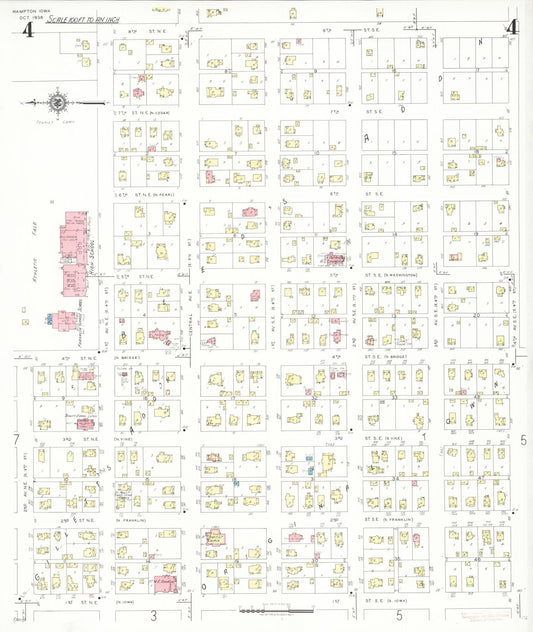 Sanborn Fire Insurance Map from Hampton, Franklin County, Iowa (1938), Sheet #0004 - Historic Sanborn Fire Insurance Map Print, vintage old map wall art
