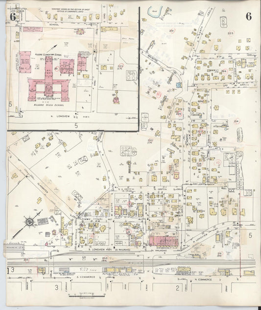 Sanborn Fire Insurance Map from Kilgore, Gregg County, Texas (1950), Sheet #0006 - Historic Sanborn Fire Insurance Map Print, vintage old map wall art, antique decor, genealogy gift, Texas Texas map