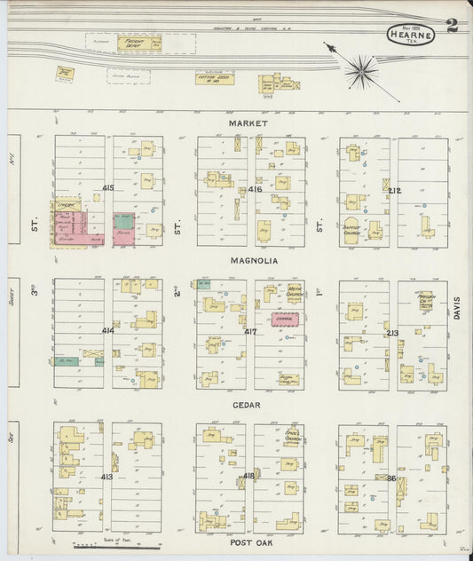 Sanborn Fire Insurance Map from Hearne, Robertson County, Texas (1891), Sheet #0002 - Historic Sanborn Fire Insurance Map Print, vintage old map wall art, antique decor, genealogy gift, Texas Texas map