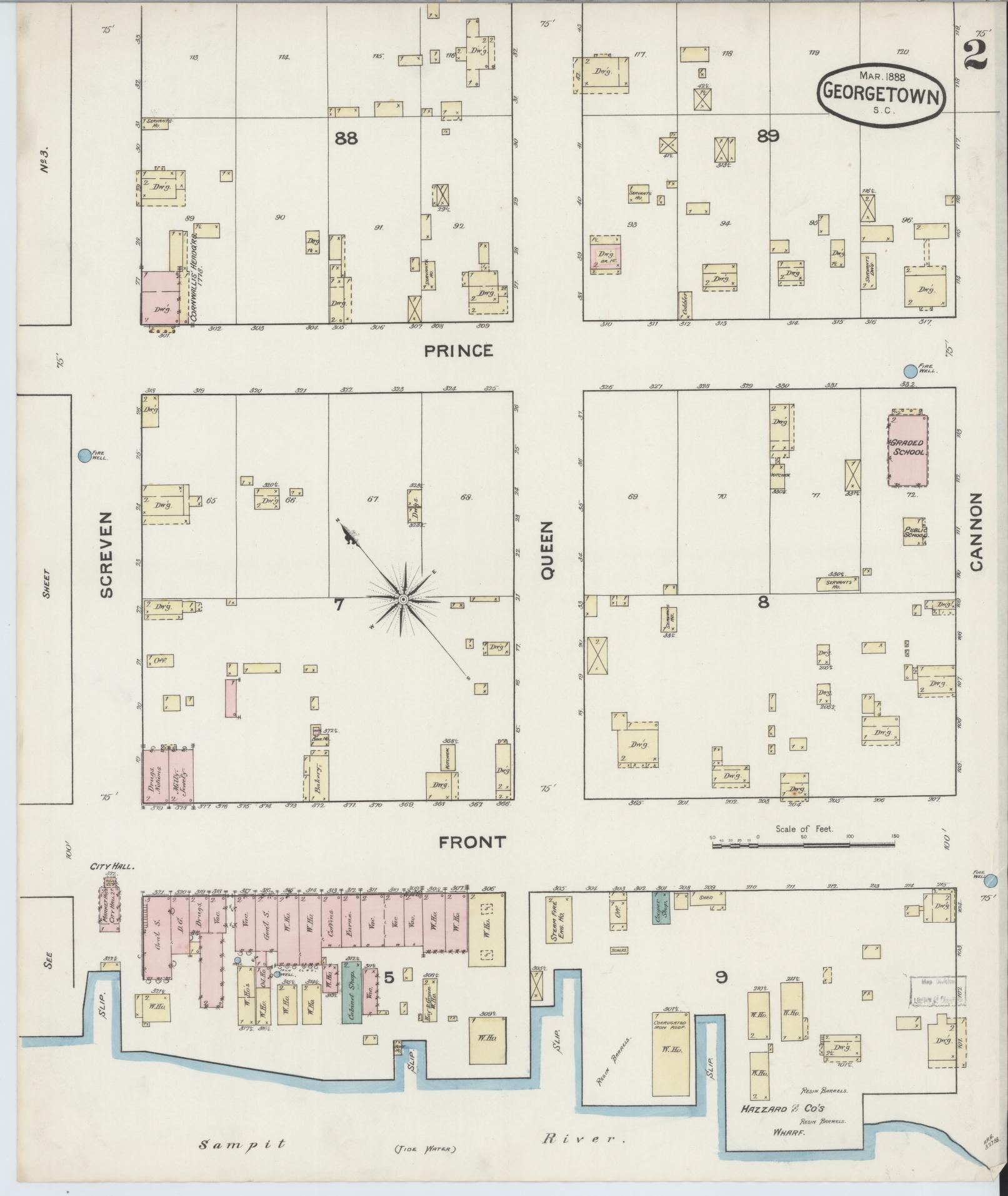 Sanborn Fire Insurance Map from Georgetown, Georgetown County, South Carolina (1888), Sheet #0002 - Complete Map Set gallery image, historic Sanborn map, vintage wall art, South Carolina South Carolina