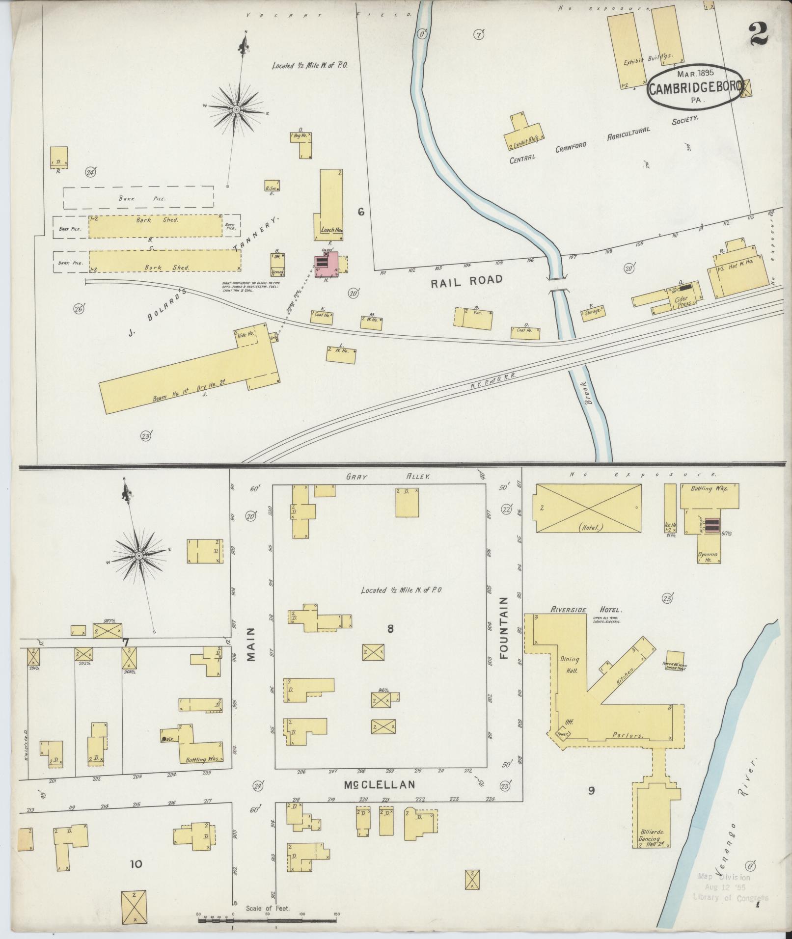Sanborn Fire Insurance Map from Cambridge Springs, Crawford County, Pennsylvania (1895), Sheet #0002 - Historic Sanborn Fire Insurance Map Print, vintage old map wall art, antique decor, genealogy gift, Pennsylvania Pennsylvania map