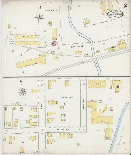 Sanborn Fire Insurance Map from Cambridge Springs, Crawford County, Pennsylvania (1895), Sheet #0002 - Historic Sanborn Fire Insurance Map Print, vintage old map wall art, antique decor, genealogy gift, Pennsylvania Pennsylvania map