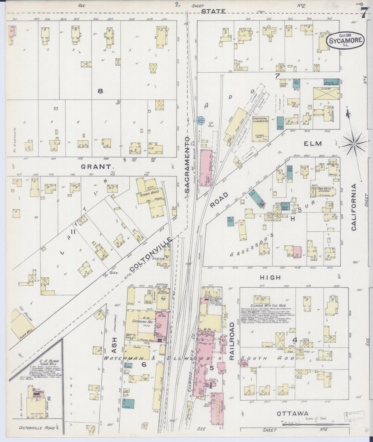 Sanborn Fire Insurance Map from Sycamore, De Kalb County, Illinois (1891), Sheet #0007 - Complete Map Set gallery image, historic Sanborn map, vintage wall art, Illinois Illinois