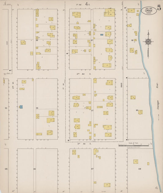 Sanborn Fire Insurance Map from Omak, Okanogan County, Washington (1922), Sheet #0005 - Historic Sanborn Fire Insurance Map Print, vintage old map wall art, antique decor, genealogy gift, Washington Washington map