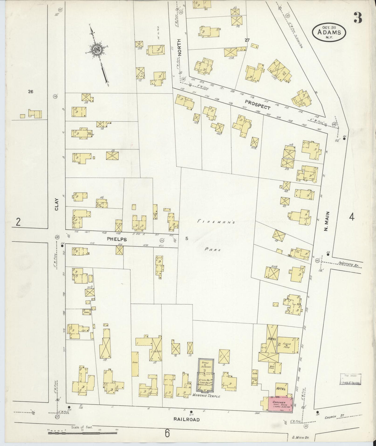 Sanborn Fire Insurance Map from Adams, Jefferson County, New York (1911), Sheet #0003 - Complete Map Set gallery image, historic Sanborn map, vintage wall art, New York New York