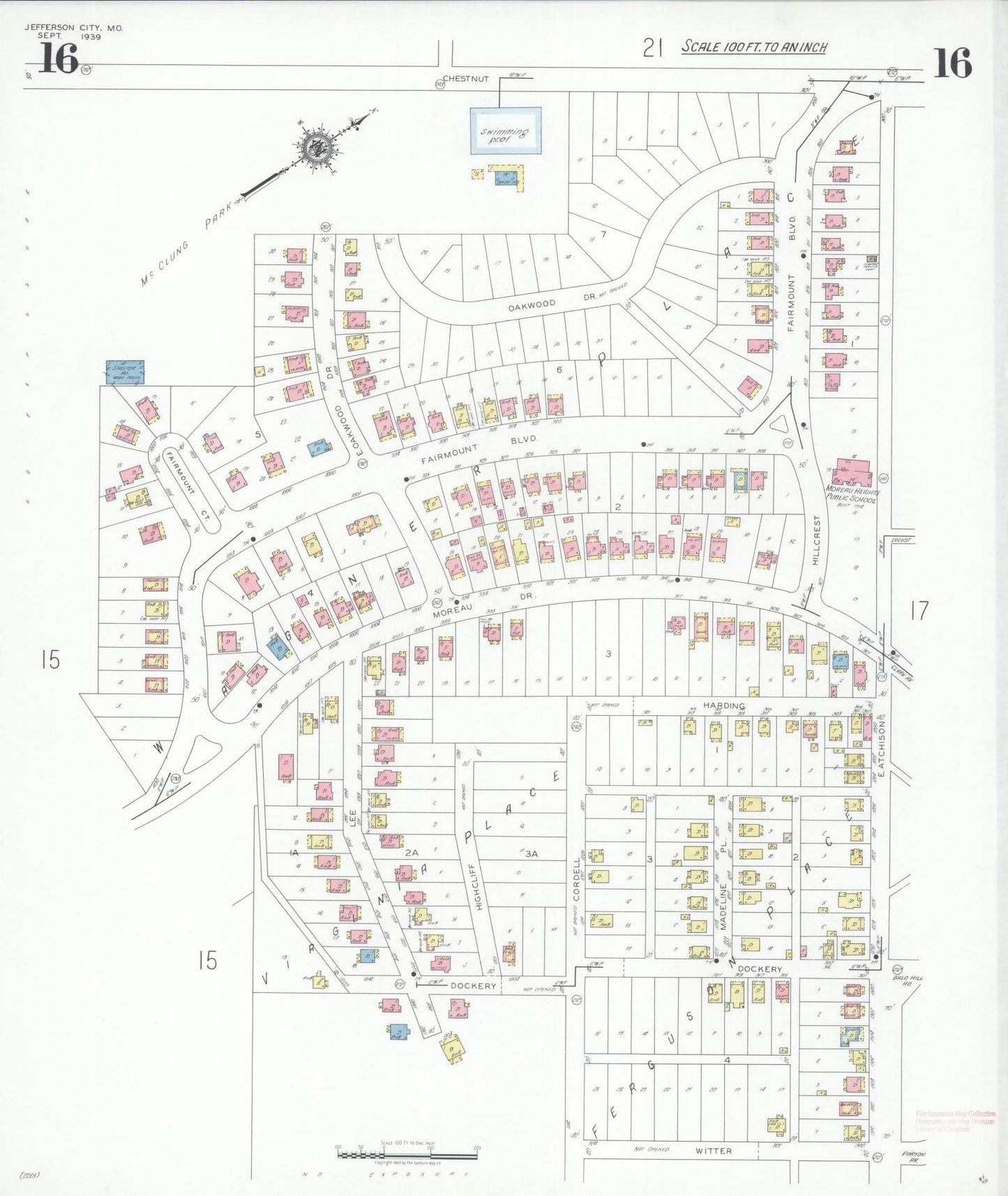 Sanborn Fire Insurance Map from Jefferson City, Cole County, Missouri (1939), Sheet #0016 - Historic Sanborn Fire Insurance Map Print, vintage old map wall art, antique decor, genealogy gift, Missouri Missouri map