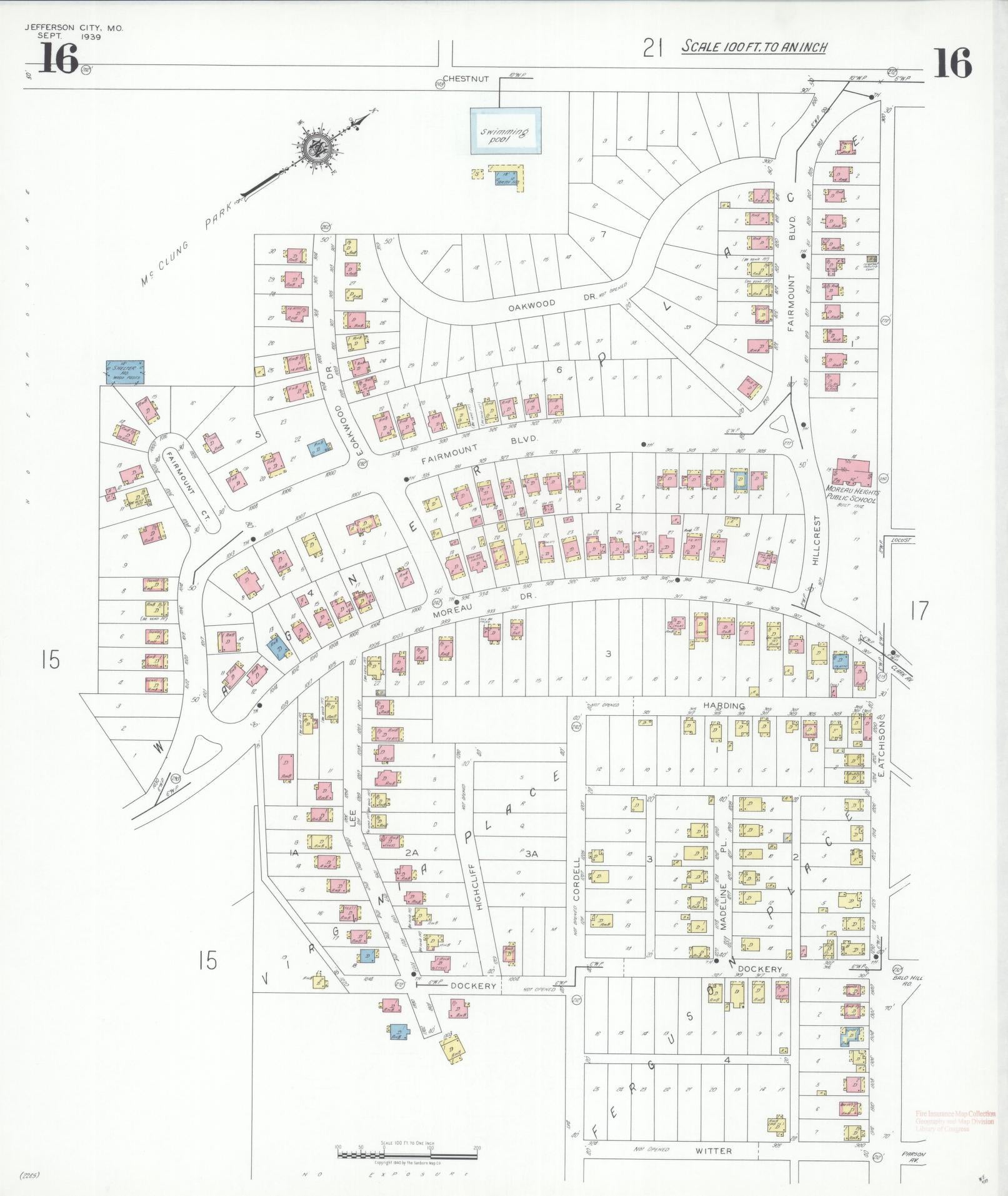 Sanborn Fire Insurance Map from Jefferson City, Cole County, Missouri (1939), Sheet #0016 - Historic Sanborn Fire Insurance Map Print, vintage old map wall art, antique decor, genealogy gift, Missouri Missouri map