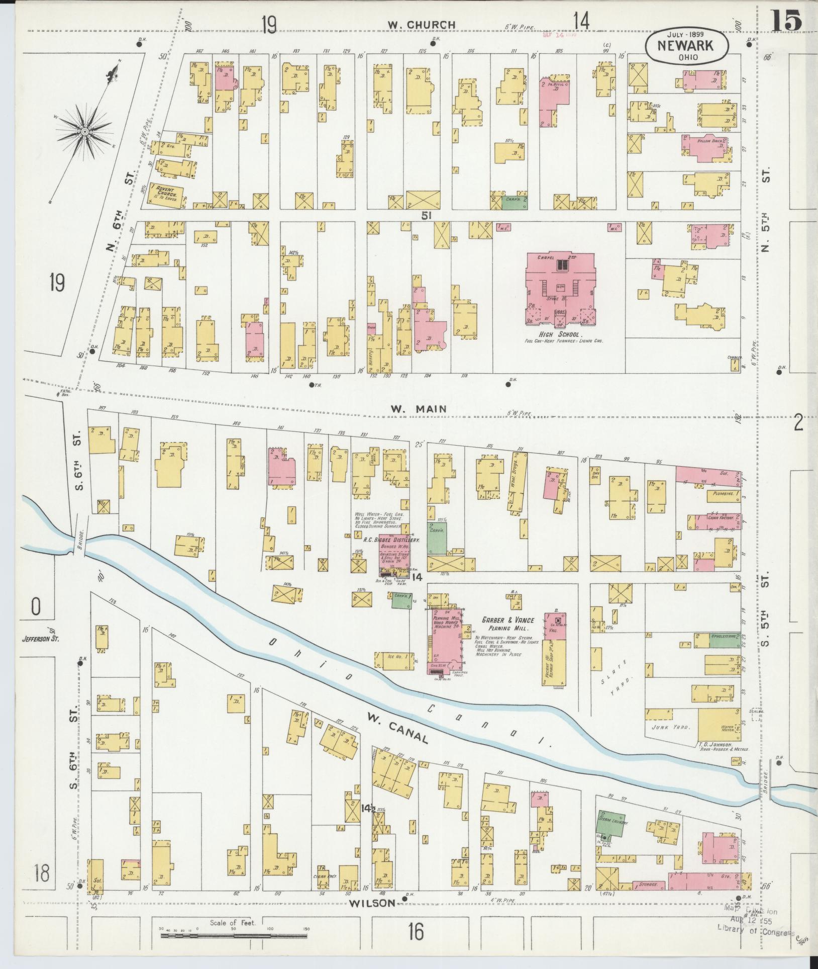 Sanborn Fire Insurance Map from Newark, Licking County, Ohio (1899), Sheet #0015 - Complete Map Set gallery image, historic Sanborn map, vintage wall art, Ohio Ohio